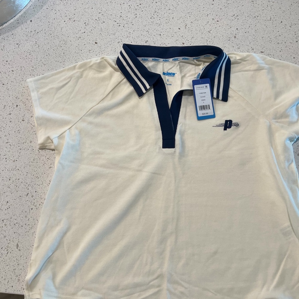 Prince Women's Cream and Navy Polo